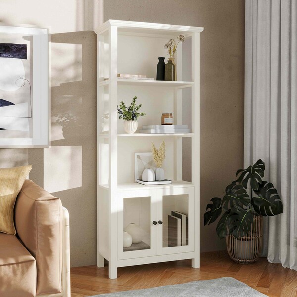 Flash Furniture Stella Modern Farmhouse Wooden Bookcase and Storage Cabinet, 3 Upper Shelves in White ZG-027-WHT-GG - main